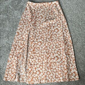 Floral A-Line Skirt - Orange and White